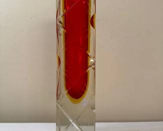 05 Red Yellow Faceted Murano Sumerso Glass Vase