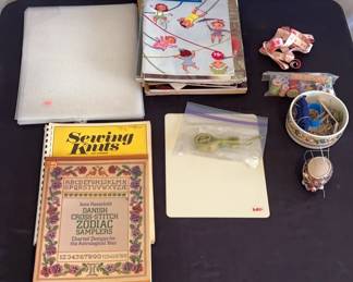 Small Lot of Fiber Arts Supplies, Books A Seashell Pig Pincushion