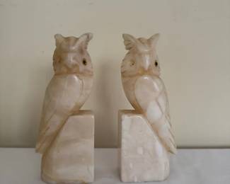  06 Vintage Alabaster and Marble Owl Bookends