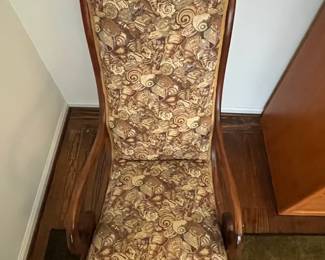 C41 - $50. Upholstered Wooden Rocker. Measures 22" wide x 39" tall. Rocks very nice - feels like the seat has springs that need some more covering. 