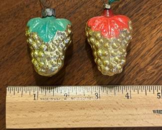 C105 - $20. 2 Vintage European Hand Painted Glass Ornaments Grapes. 
