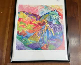 C89 - $25. Nancy L. Smith signed print. Needs new frame (or a handy person) #2/25. "Hatched Chicken"