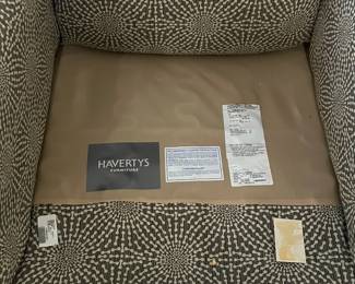 C24 - $150. Haverty's Upholstered Chair. Measures 37" wide x 35" deep x 37" tall. 