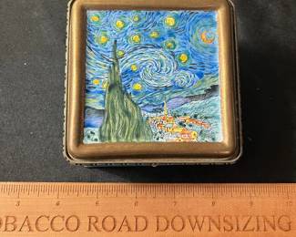 C80 - $20. Keven Chin Cloisonne Starry Night Trinket Box. # 27 Signed 2004.