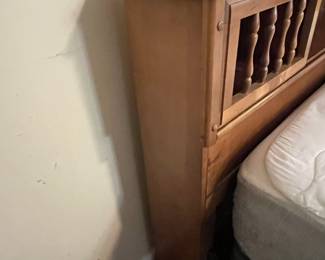 C37 - $75. Full Size Wooden Bed Frame with like new/clean mattress & boxspring. Measures 59" wide x 37" tall x 85" long. 