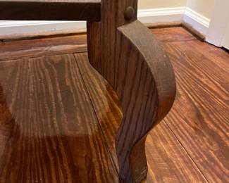 C19 - $50. Solid Oak Side Table. Measures 19" x 15" x 25.25" tall. 