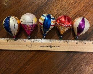 C107 - $25. 5 Vintage Hand Painted Mercury Glass Parachute/ Tear Drop Ornaments.