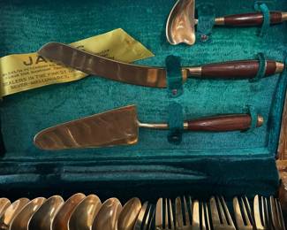 C2 - $20. Johny's Gems Teak & Brass Mid Century Flatware Set. 