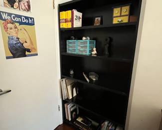 C44 - $50. Large Black Bookcase with 4 adjustable shelves. Measures 37" wide x 12" deep x 72" tall. Pressed wood but good quality and in great shape!