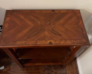 C30 - $30. Butler Specialty Company. Wooden Side Table. Measures 22" x 12" x 25.5" tall. 