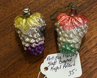 C104 - $35. Antique Mercury Glass Grapes Kugel Poland.