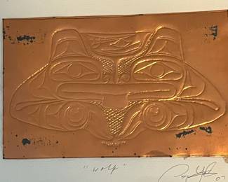 C36 - $30. Copper "Wolf". Measures 13" x 11" framed. Matting is signed. 