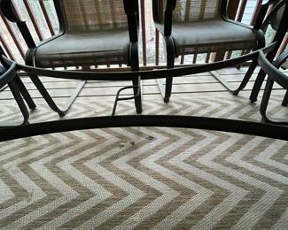 C93 - $150. Patio Table & Chairs. Needs a good bath but very sturdy! Table Measures 64.5" x 40" x 29.25" tall. Chairs are 22.5" wide x 39.5"tall. 