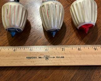 C106 - $30. 3 Antique European Mercury Glass Hand Painted Dreidel Ornaments.