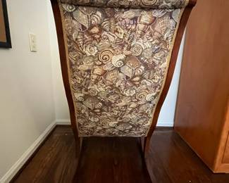 C41 - $50. Upholstered Wooden Rocker. Measures 22" wide x 39" tall. Rocks very nice - feels like the seat has springs that need some more covering. 