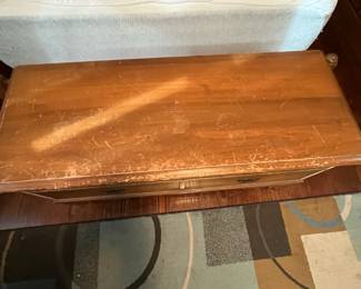 C39 - $40. Well Loved Lane Cedar Chest. Measures 44" wide x 19" tall x 17" deep. Outside has some veneer missing and significant use on the frame. Still very sturdy and useable!