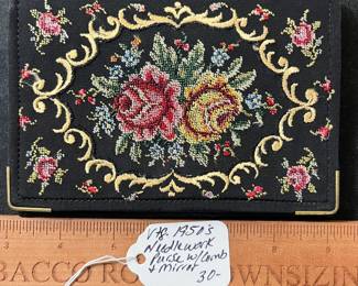 C70 - $30. Vintage 1950's Needlework Purse With Comb an Mirror. 