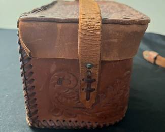 C62 - $30. Hand Tooled Leather Purse. "H" on the top.