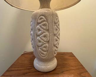 C20 - $40. 1960s Table Lamp Speckled Oatmeal Lamp. Measures 13" wide x 30.5" tall. Lamp shade is 12" diameter and in good vintage condition. 