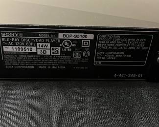C102 - $30. Sony BDP-S5100 Blu-Ray Disc DVD Player