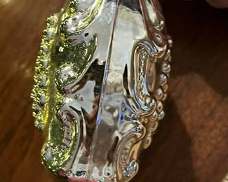 C103 - $60. Antique Heidt Bumpy Heart Grapes Glass Ornament. 