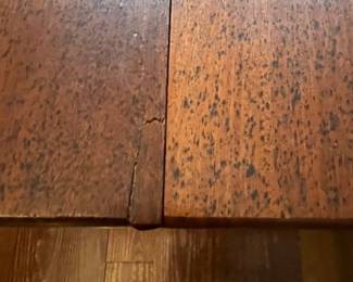 C48 - $75. Adorable Drop Leaf Table. The perfect size to use as an entry table or sofa table when not in use - or the right size for a 4 person dining table! Solid wood in very good condition with one exception - photographed. Measures 36" wide x 16" deep x 30" tall. Each Leaf adds 17.5". 