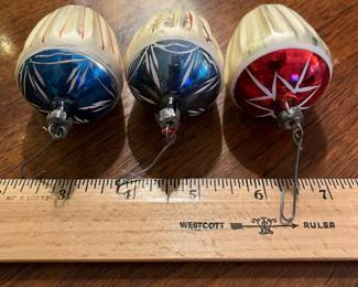 C106 - $30. 3 Antique European Mercury Glass Hand Painted Dreidel Ornaments.