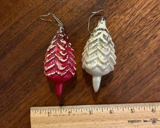 C112 - $35. 2 Antique German Hand Blown Hand Painted Flocked Christmas Trees.