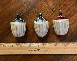 C106 - $30. 3 Antique European Mercury Glass Hand Painted Dreidel Ornaments.