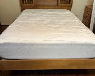 C37 - $75. Full Size Wooden Bed Frame with like new/clean mattress & boxspring. Measures 59" wide x 37" tall x 85" long. 