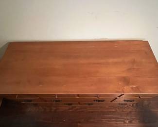 C29 - $60. Solid Wood Dresser with 6 drawers and mirror. (2 top - 2 middle - 2 bottom) All drawers slide. One drawer has a significant chip in the corner. Measures 48" x 30.25" tall x 17.5" deep. Mirror is NOT attached and can be hung either direction. 42" x 30". 