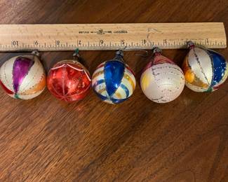 C107 - $25. 5 Vintage Hand Painted Mercury Glass Parachute/ Tear Drop Ornaments.