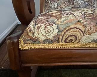 C41 - $50. Upholstered Wooden Rocker. Measures 22" wide x 39" tall. Rocks very nice - feels like the seat has springs that need some more covering. 