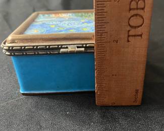 C80 - $20. Keven Chin Cloisonne Starry Night Trinket Box. # 27 Signed 2004.