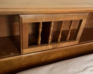 C37 - $75. Full Size Wooden Bed Frame with like new/clean mattress & boxspring. Measures 59" wide x 37" tall x 85" long. 