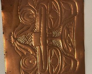 C36 - $30. Copper "Wolf". Measures 13" x 11" framed. Matting is signed. 