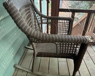 C92 - $140. Pair of Hampton Bay Rockers. Have been used on a screened in porch. Measures 27.5" x 34" deep x 36" tall. 