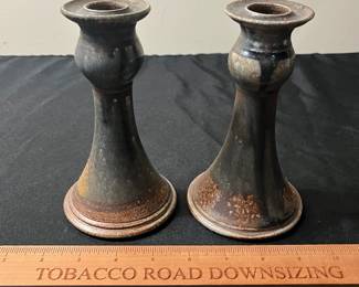 C98 - $20. Clay Works Pottery Candlesticks. 