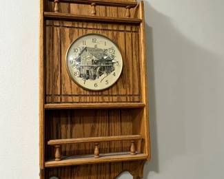 Wooden Wall Shelf with Clock