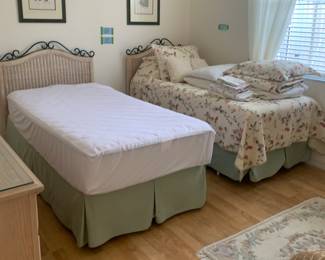 Sealy Twin Mattresses, Box Springs, Rails, Headboards and Bedding. Dresser, Mirror and End Table