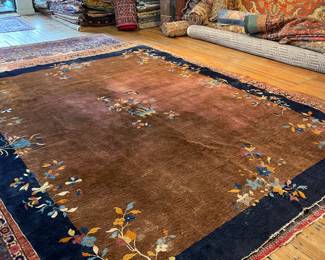 Massive antique silk Oriental rug-- 1930's recently cleaned & repaired. 