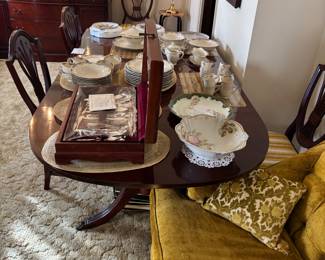 100” long mahogany table with 6 chairs