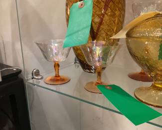Carnival and amber glass coupes (2) $48 + tax