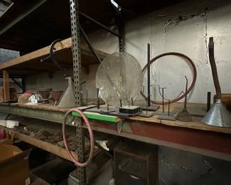 sculptural stands, steel hoops, funnels and sifters and a bird nest collection