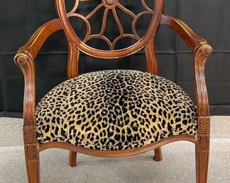 Spiderback Wood Armchair W Leopard Print Cushion 