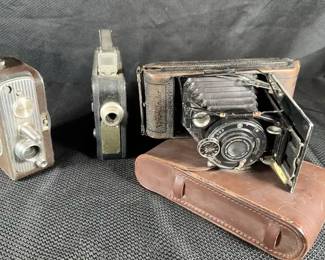 Vintage Voigtänder Folding Camera, Cine-Kodak Eight Model 25 8mm, Bell & Howell 8mm Model 172