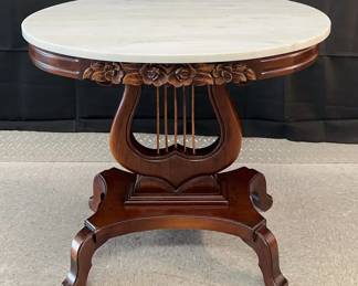 Victorian Style Lyre Marble Top Side Table