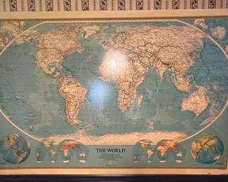 Vintage National Geographic World Map Mounted On Foam Core 