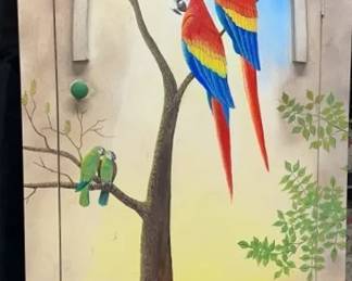 Decorative Hand painted Cabinet W 4 Shelves 