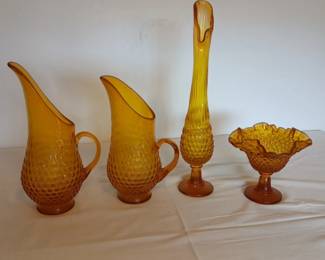Golden Hobnail Kanawha Glass Collection  Elegant Vintage Amber Pieces